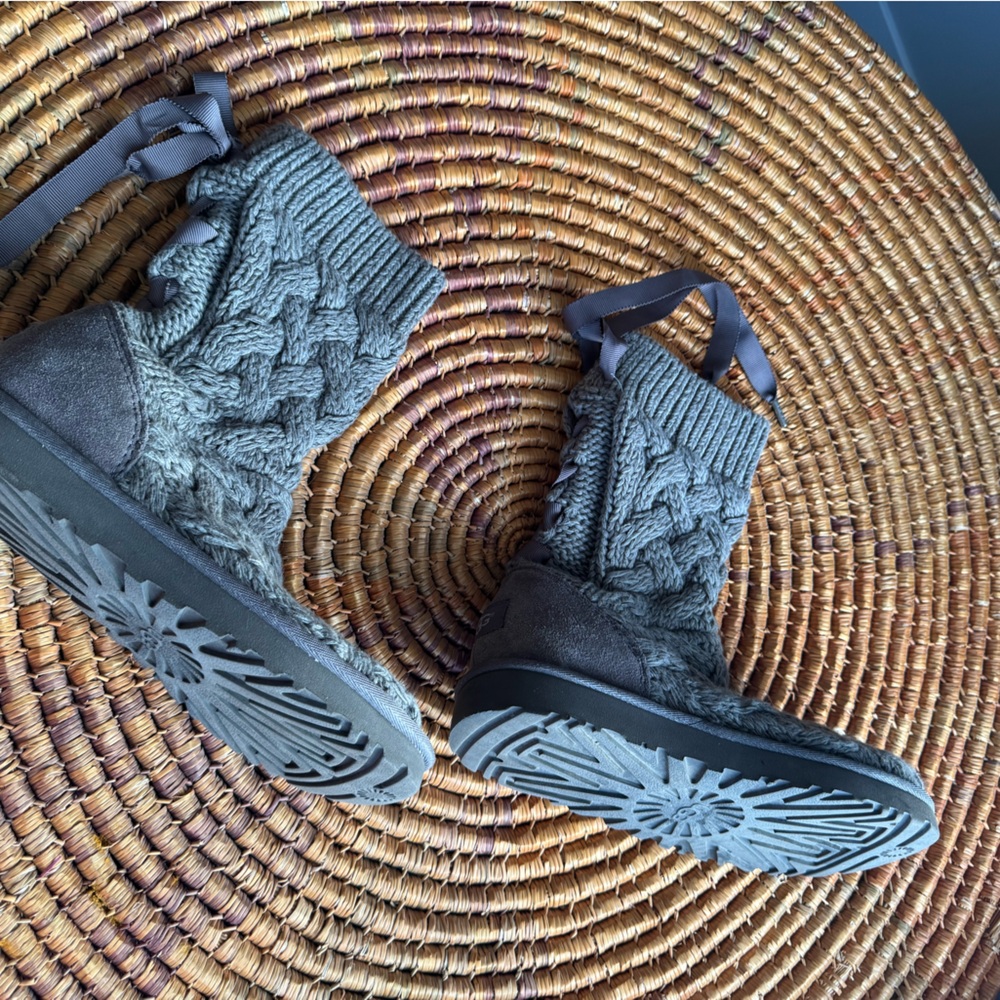 UGG Gray Cable Knit Women's Boots